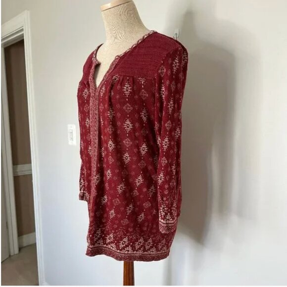 Lucky Brand Split Neck Boho Long Sleeve Knit Maroon Top Size Medium - Picture 4 of 5
